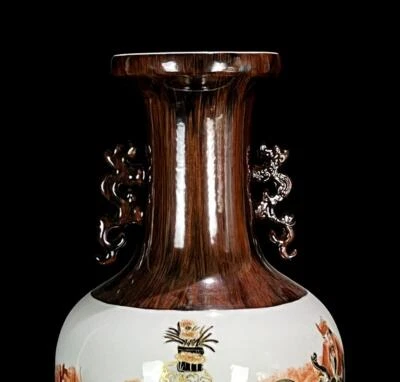 40CM Xianfeng Old Chinese Famille Rose Vase W/figure N935