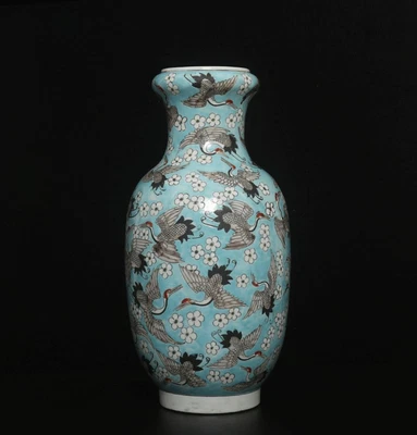 42CM Kangxi Signed Antique Chinese Famille Rose Vase W/crane