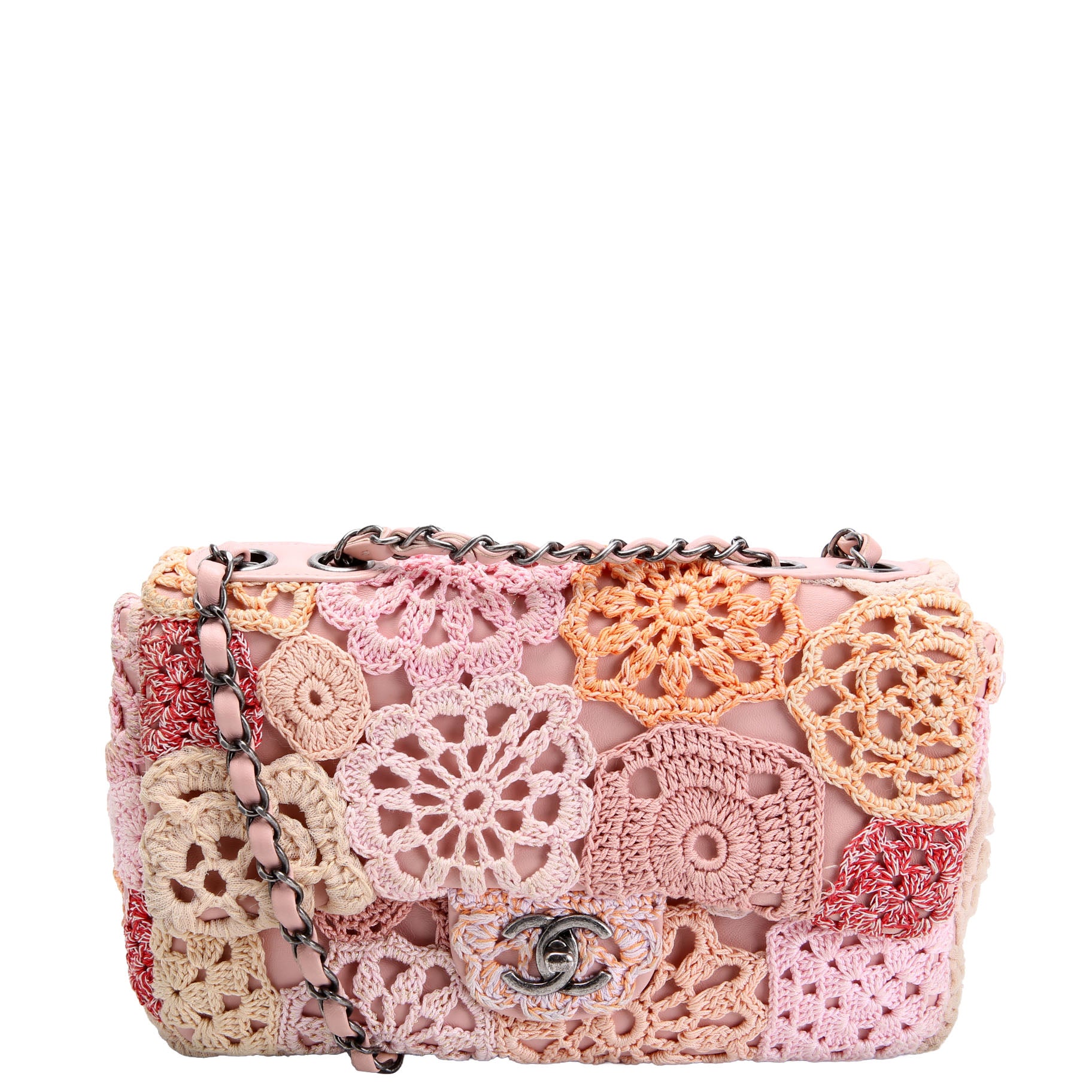 CHANEL Crochet Lambskin Single Flap Medium 21M Pink