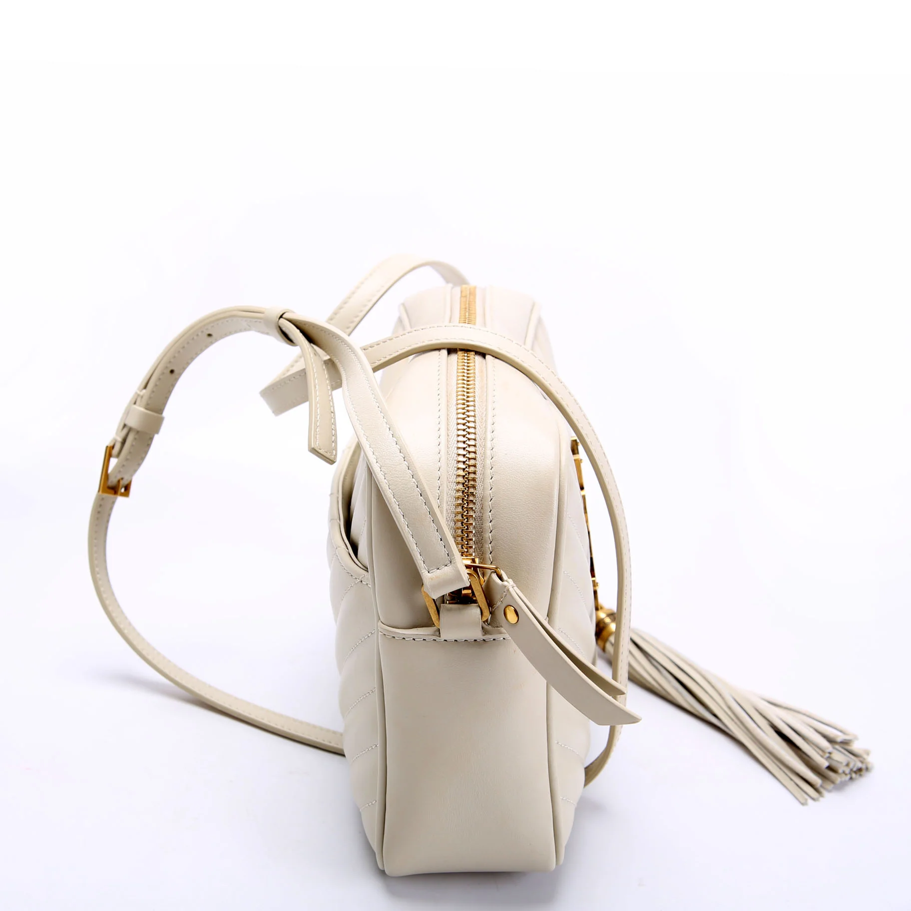 SAINT LAURENT Lou Camera Bag Chevron Cream