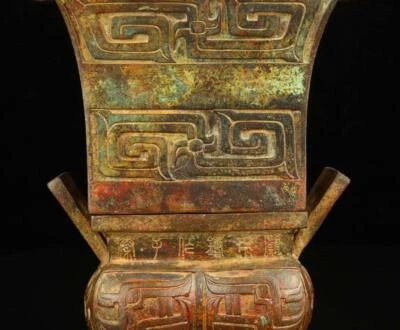 25CM Old Chinese Bronze Statue Pot Zheng w/dragon N1739