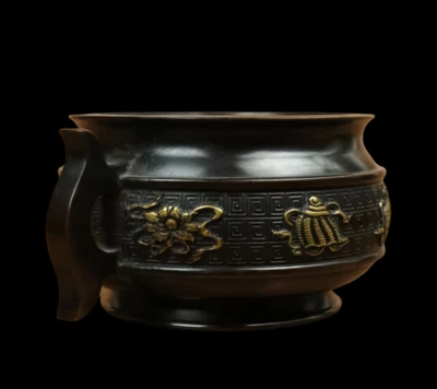 Xuande Signed Old Chinese Red Copper Handmade Incense Burner w/fish N3805