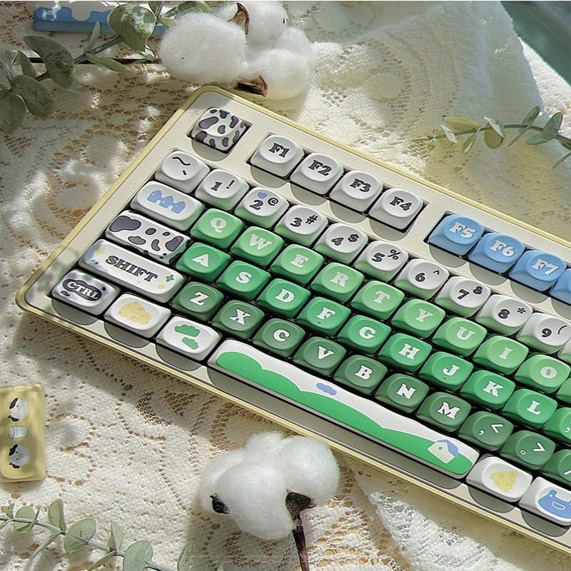 Cow Print MOA Profile Keycap Set – PBT Dye-Sublimation Mini Kit – Compatible with 68/75/98/104/108 Layouts