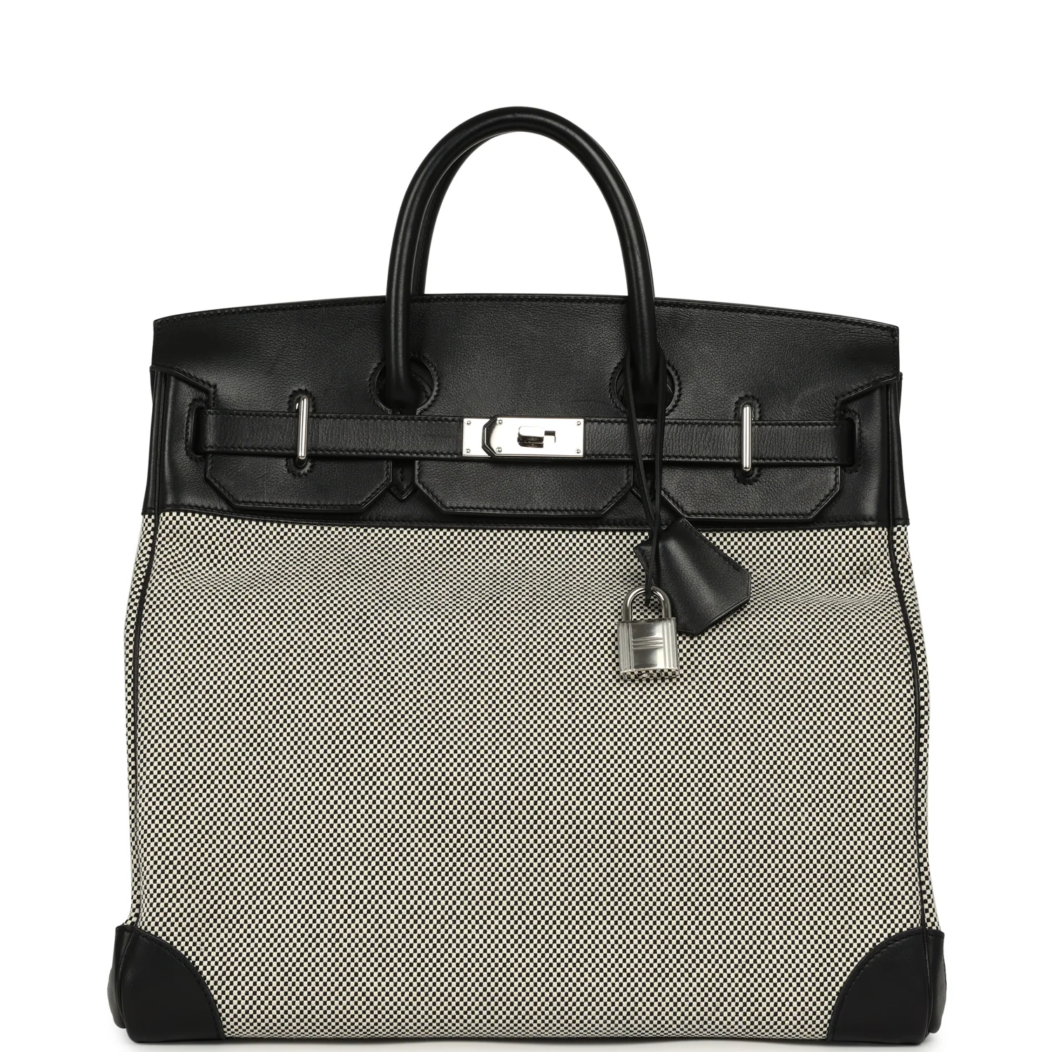 HERMÈS Birkin HAC 40 Black Evercolor, Ecru-Black Criss Cross Toile Canvas Palladium Hardware