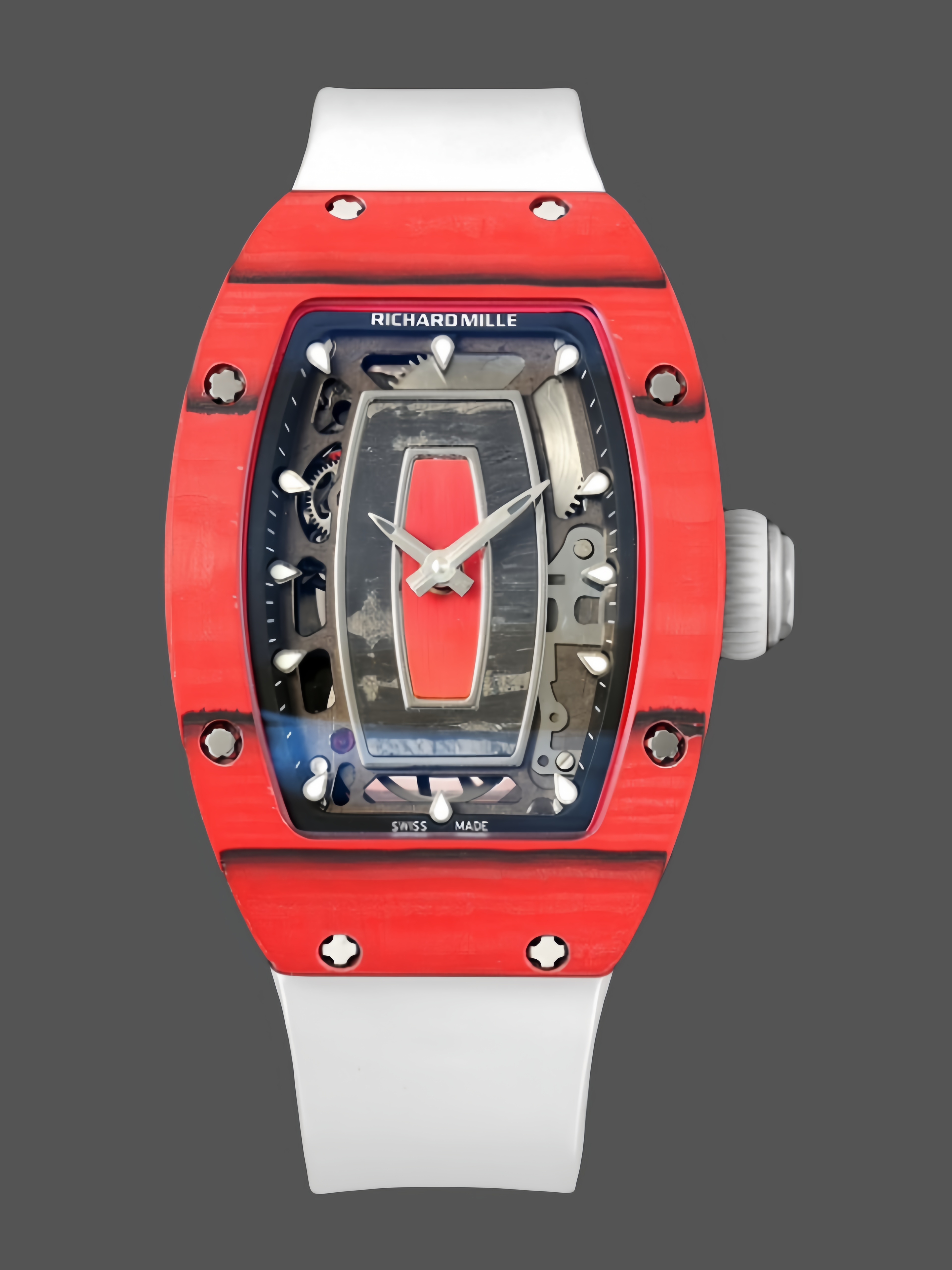 【7A Quality】Richard Mille RM07-01 Racing Red Carbon White Rubber Strap 46mm Ladies Watch