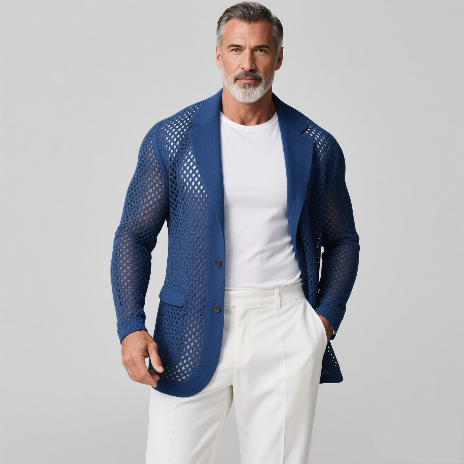 Men's Hollow Mesh  Notch Lapel Two Button Long Sleeve Blazer