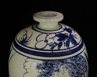 35CM Old Chinese Cizhou Kiln Blue & White Porcelain Vase w/ flower N4