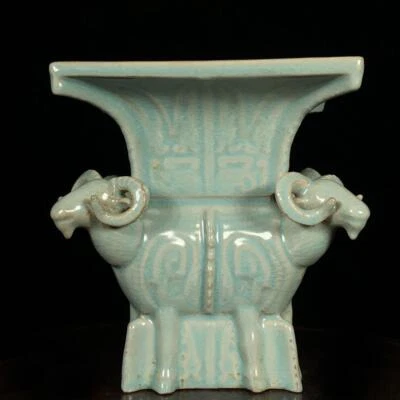 Old Chinese Song Ru Yao Ru Kiln Vase Zun w/sheep CK602