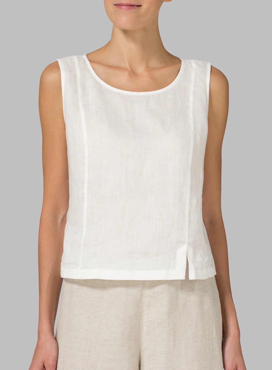 Cotton Linen Sleeveless Crew Neck Tank Top