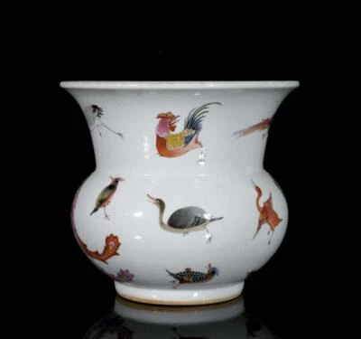 Guangxu Signed Old Chinese Famille Rose Gu Pot W/phoenix N3270