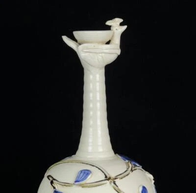 30CM Old Chinese Ding Kiln White Glaze Vase w/flower N719