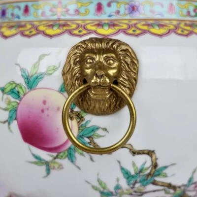 37CM Qianlong Signed Old Chinese Famille Rose Lid Pot w/peach N4038