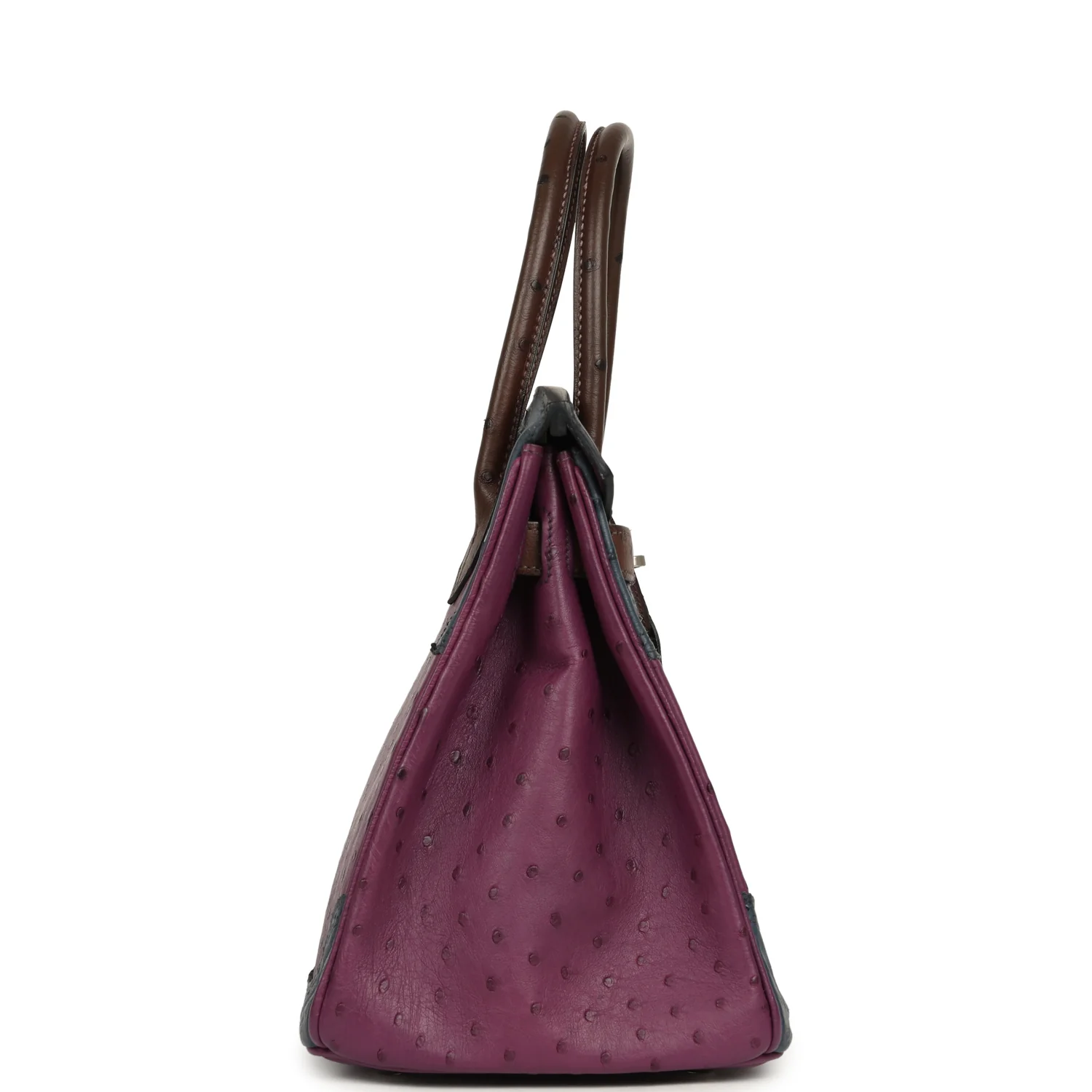Hermes Birkin Ghillies 30 Violet, Bleu De Malte, Chocolat Ostrich Palladium Hardware