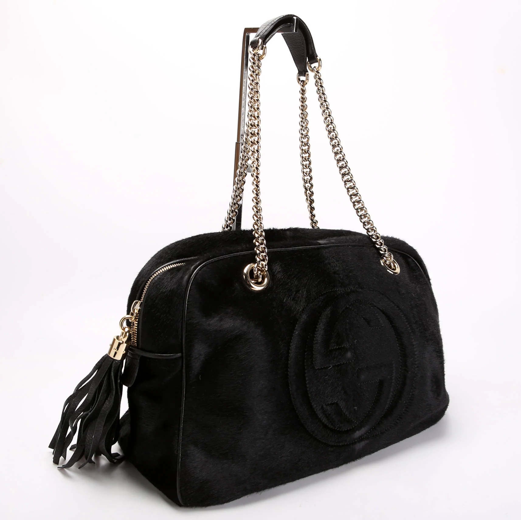 GUCCI 353126 Soho Chain Tote Pony Hair Black