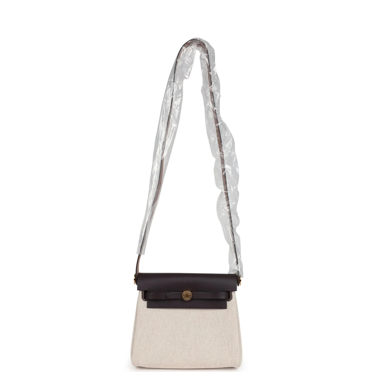 Hermes Herbag Zip 20 Mini Ecru, Beige Toile H Canvas, Ebene Vache Hunter Gold Hardware