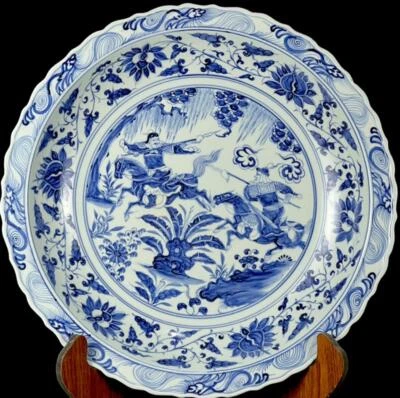 45CM Old Chinese Blue & White Porcelain Plate Dish w/figure CK451