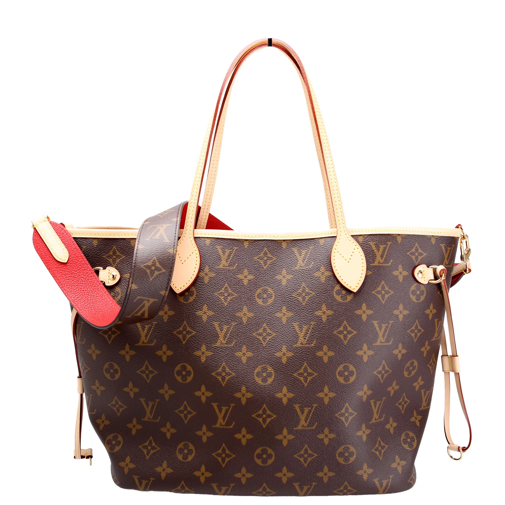 LOUIS VUITTON Neverfull MM Monogram Bandoulière Inside Out Red