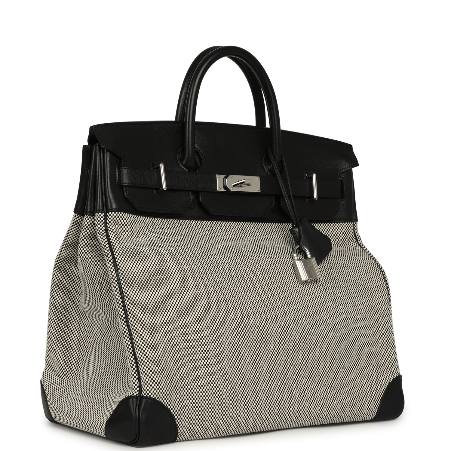 HERMÈS Birkin HAC 40 Black Evercolor, Ecru-Black Criss Cross Toile Canvas Palladium Hardware