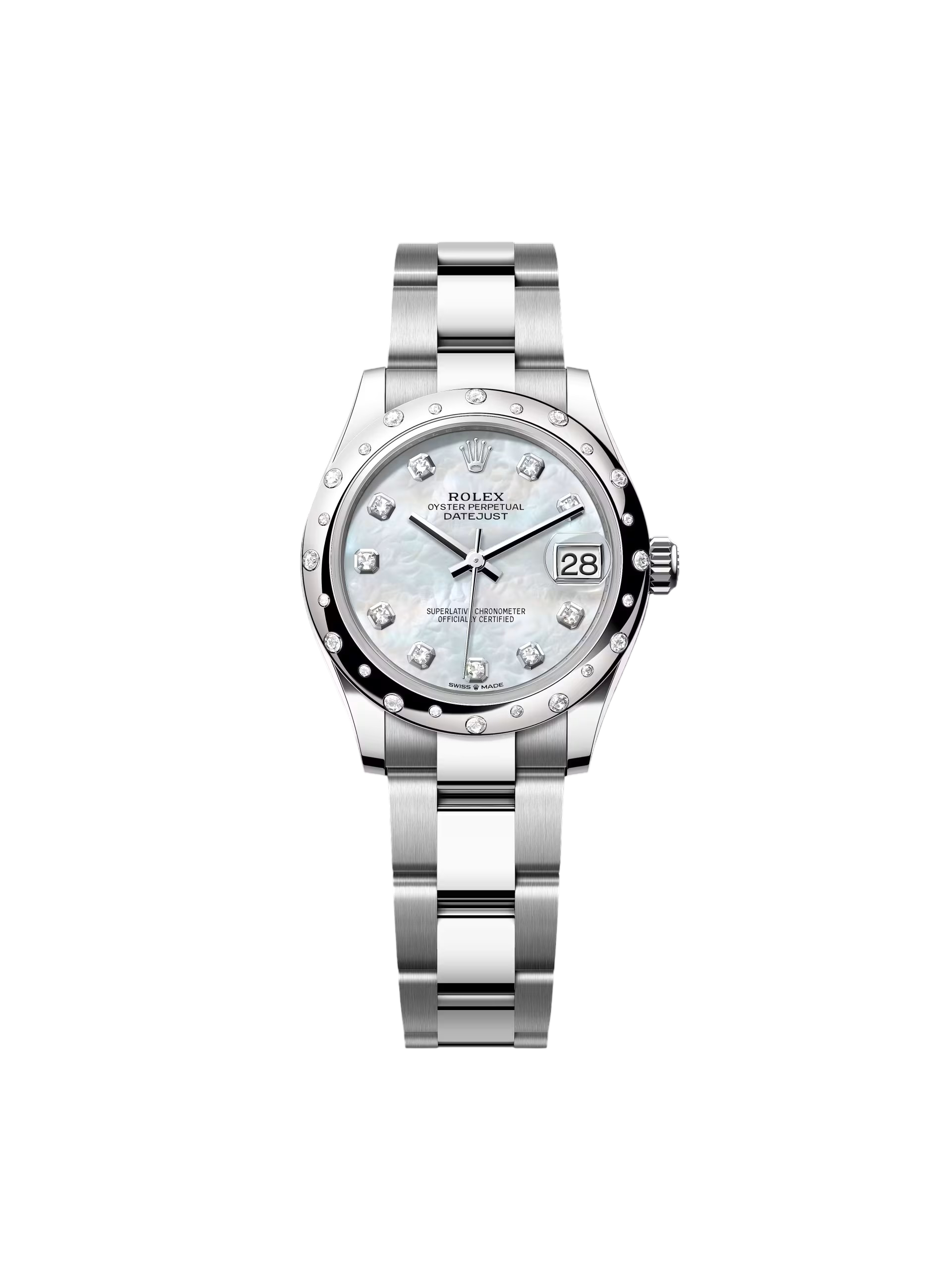 RLX Datejust m278344-0005/0006 Mother-of-Pearl Dial 31mm Domed Diamond Oyster Watch