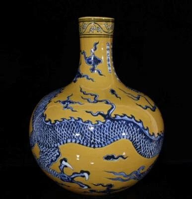 43CM Xuande Signed Old Chinese Blue & White Porcelain Vase w/ dragon N13