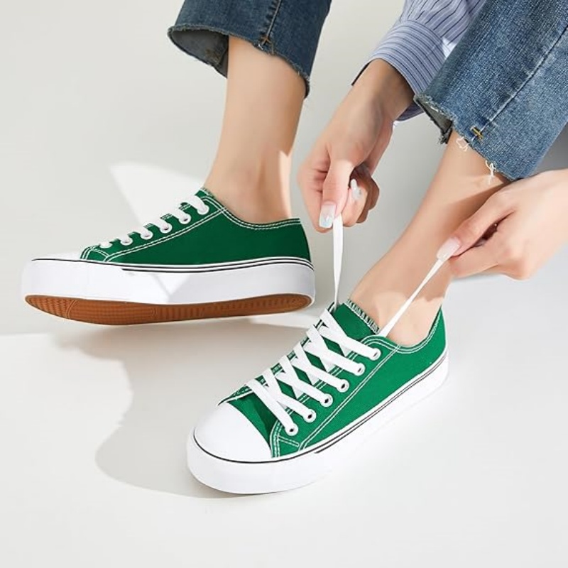 Womens White Black Canvas Sneakers