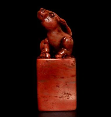 Signed Old Chinese Shoushan Stone Seal Stamp Statue w/cow 131g