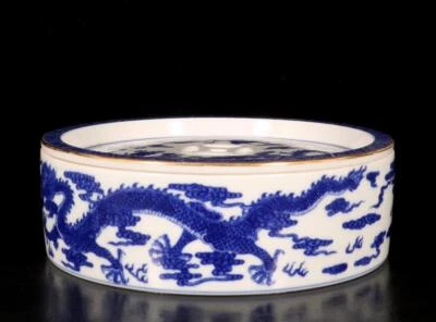 Qianlong Singed Old Chinese Blue and White Tea Dish W/dragon N1320