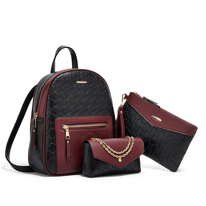 Diagonal composite bag fashion backpack 3pcs set for women