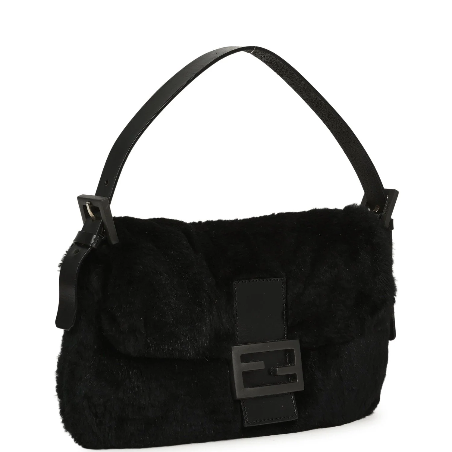 FENDI Baguette Bag Black Rabbit Fur Silver Hardware