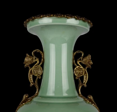 42CM Kangxi Signed Old Chinese Yingqing Glaze Vase w/flower N3894