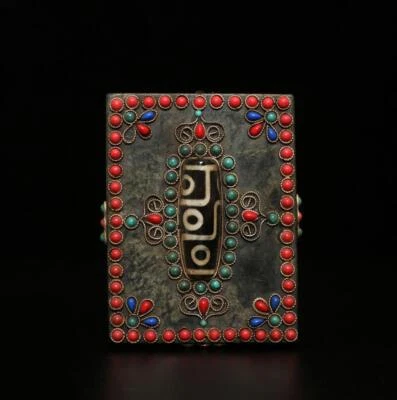 149G Old Chinese Carved Nephrite Thang-ga Inlay Dzi Tianzhu Beads