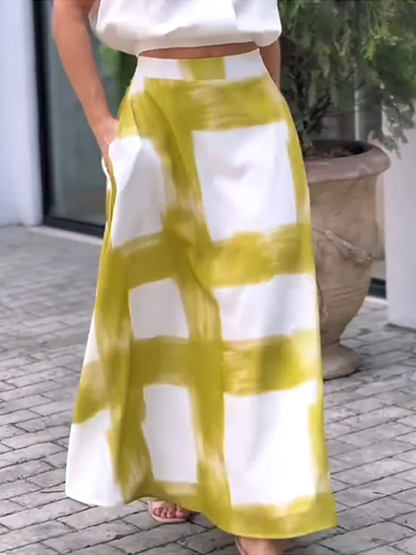 🌲🔥 Brushstroke Print Cotton and Linen Skirt