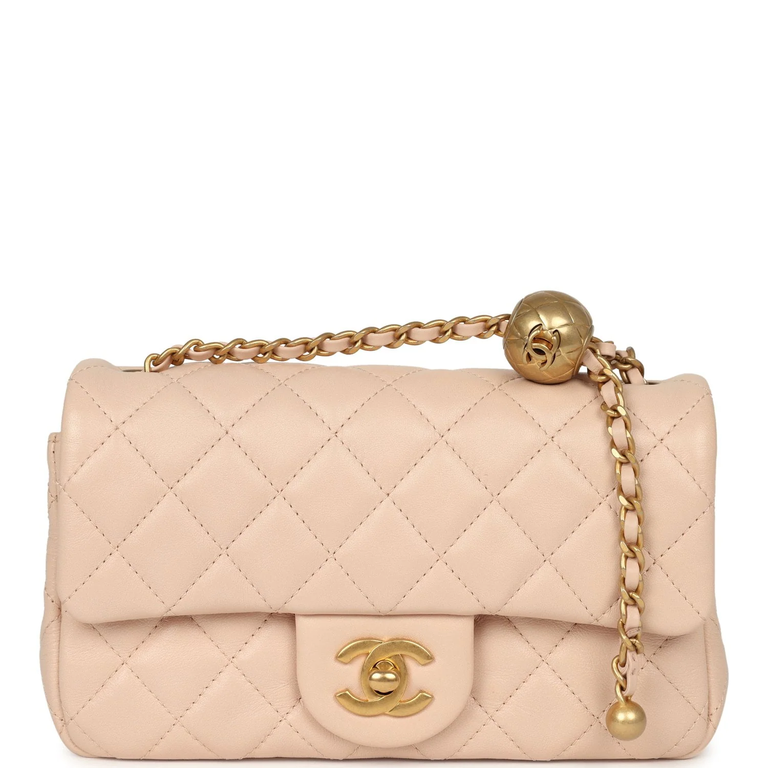 CHANEL Mini Pearl Crush Rectangular Flap Bag Light Pink Lambskin Brushed Gold Hardware