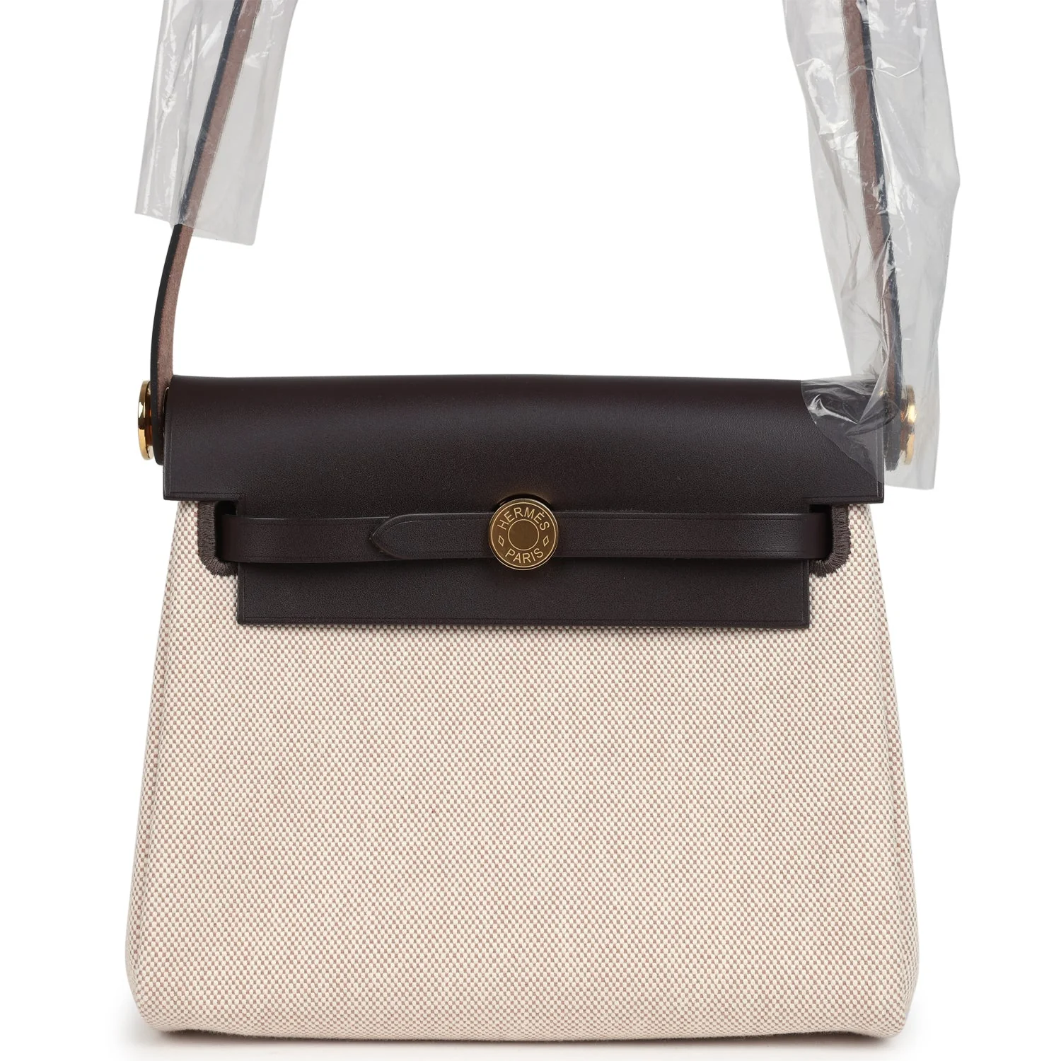Hermes Herbag Zip 20 Mini Ecru, Beige Toile H Canvas, Ebene Vache Hunter Gold Hardware