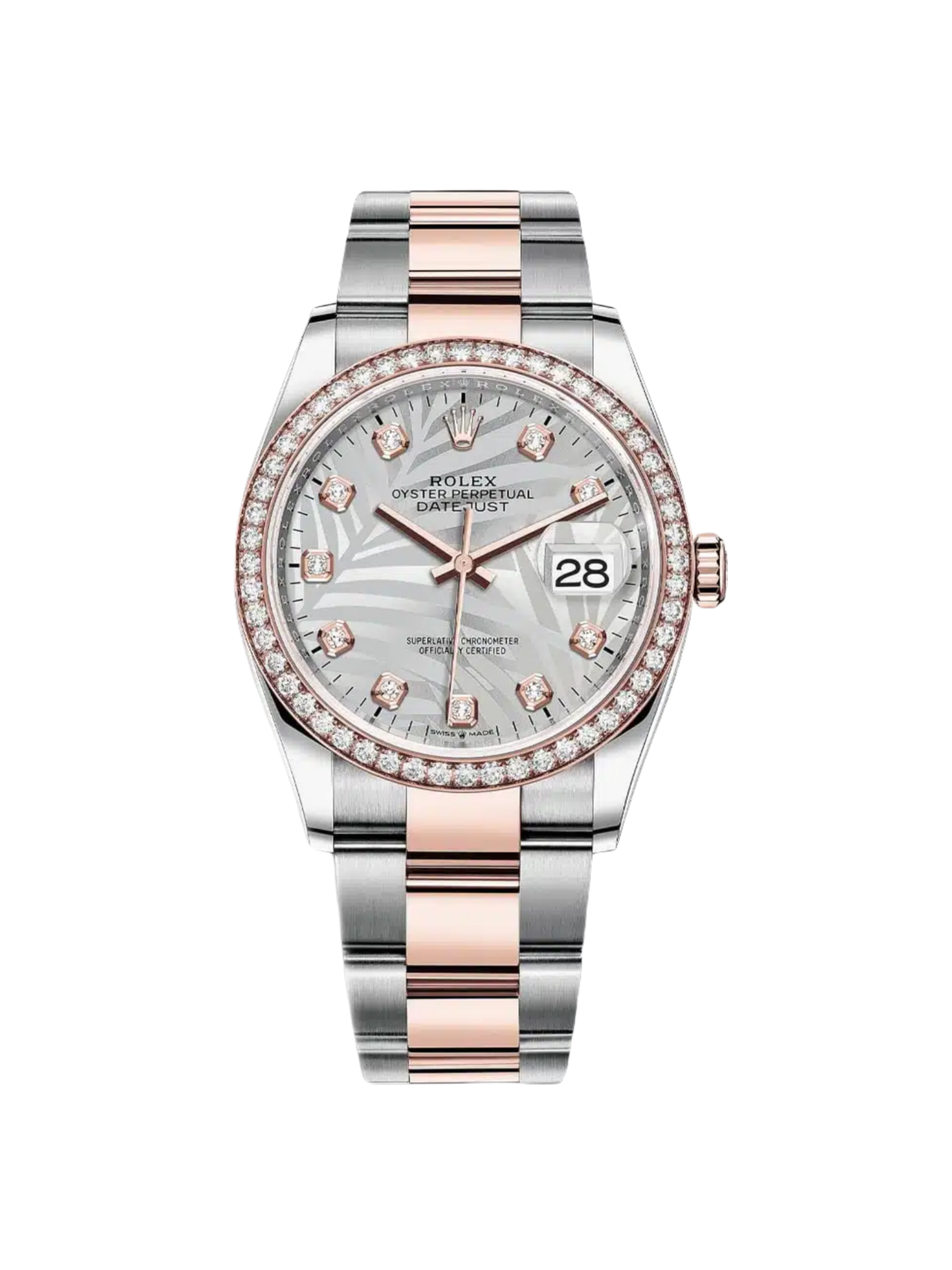 RLX  Datejust 36mm 126281 Silver Palm Motif Diamond Dial Oyster Bracelet