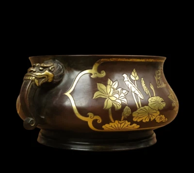 Xuande Signed Old Chinese Red Copper Handmade Incense Burner w/duck N3808