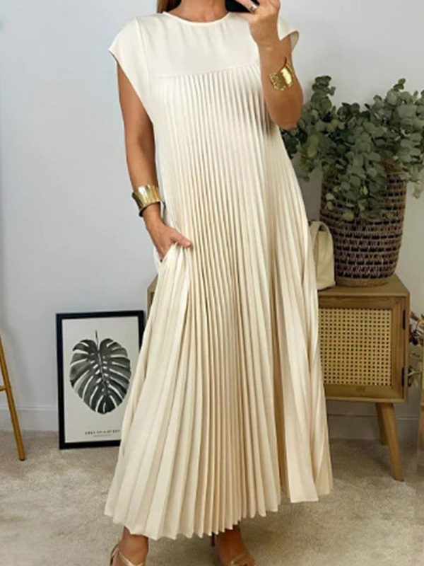 🌲🔥 Round Neck Casual Pleated Dress
