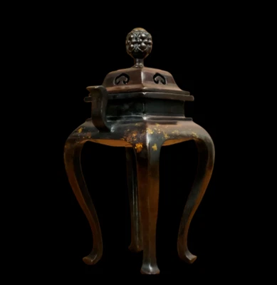 Qianlong Signed Old Chinese Red Copper Handmade Incense Burner w/ear N3796