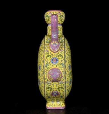 40CM Yongzheng Signed Old Chinese Colour Enamel Vase W/flower N3499