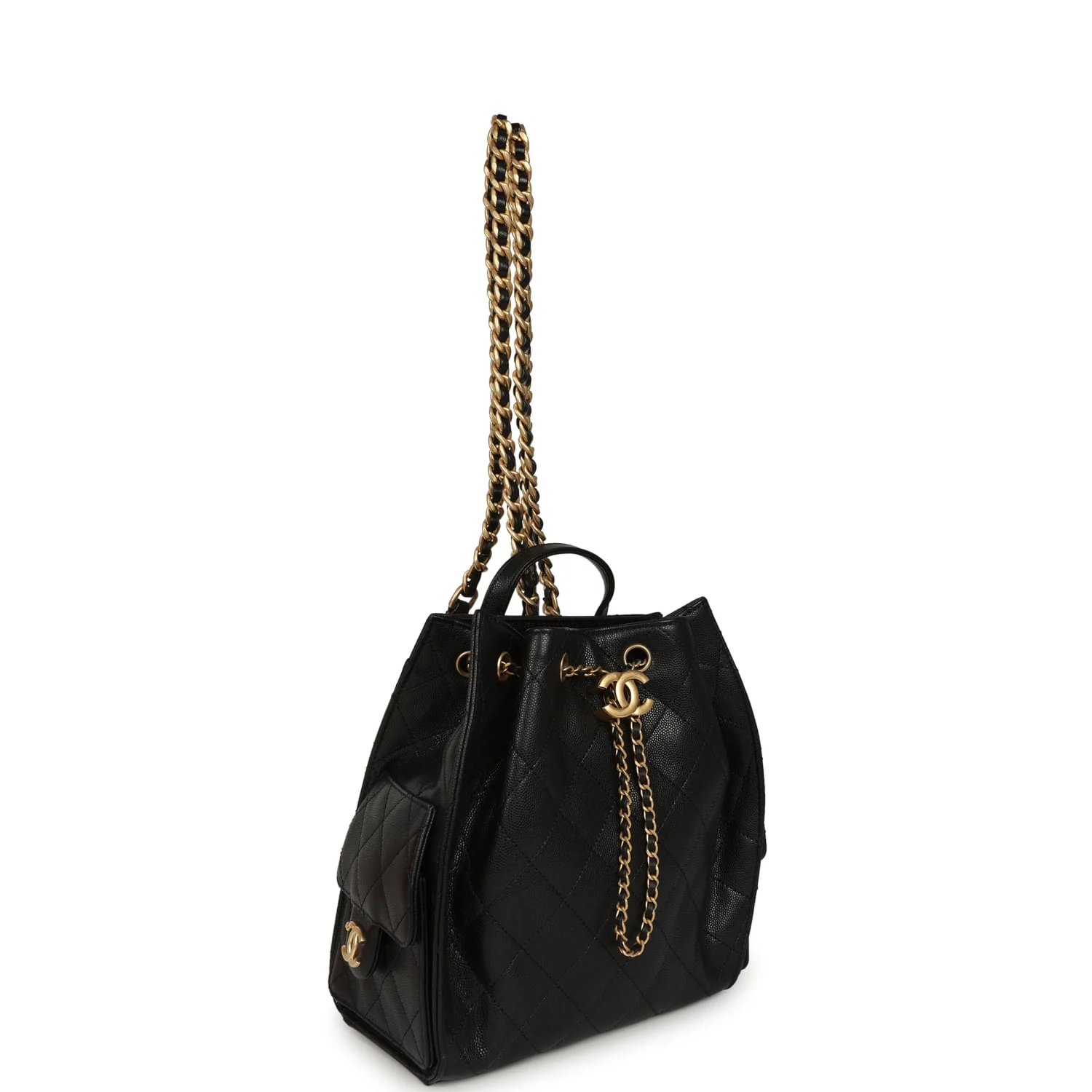 Chanel Small 25 Hobo Backpack Black Caviar Antique Gold Hardware
