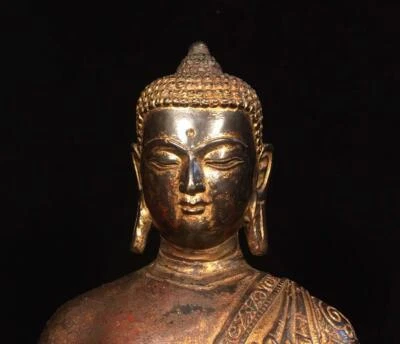 29.5CM Old Chinese Copper Gilding Statue Sakyamuni Buddha N102