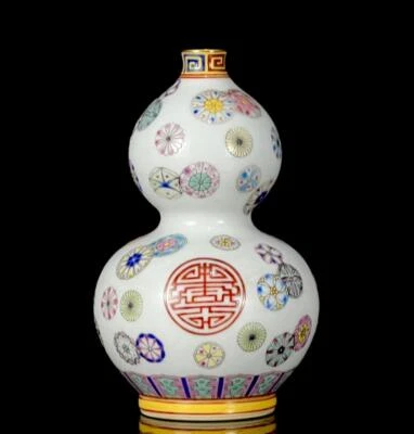 Qianlong Signed Pair Old Chinese Famille Rose Gourd Vase W/flower CK501