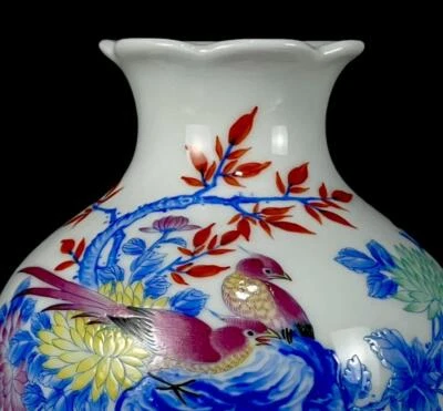 Old Qianlong Signed Chinese Famille Rose Vase Zun W/bird N1133