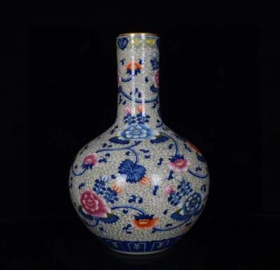35CM Qianlong Singed Old Chinese Doucai Vase W/peony flower N3391