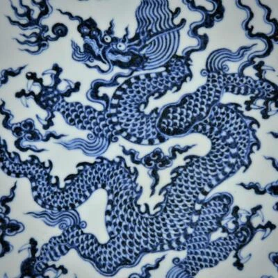 40CM Xuande Signed Old Chinese Blue and White Dish W/dragon N3250