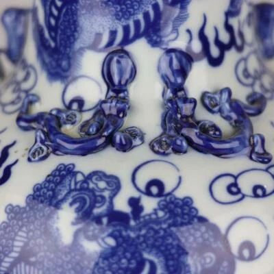 45CM Kangxi Signed Old Chinese Blue and White Vase w/kylin N3933