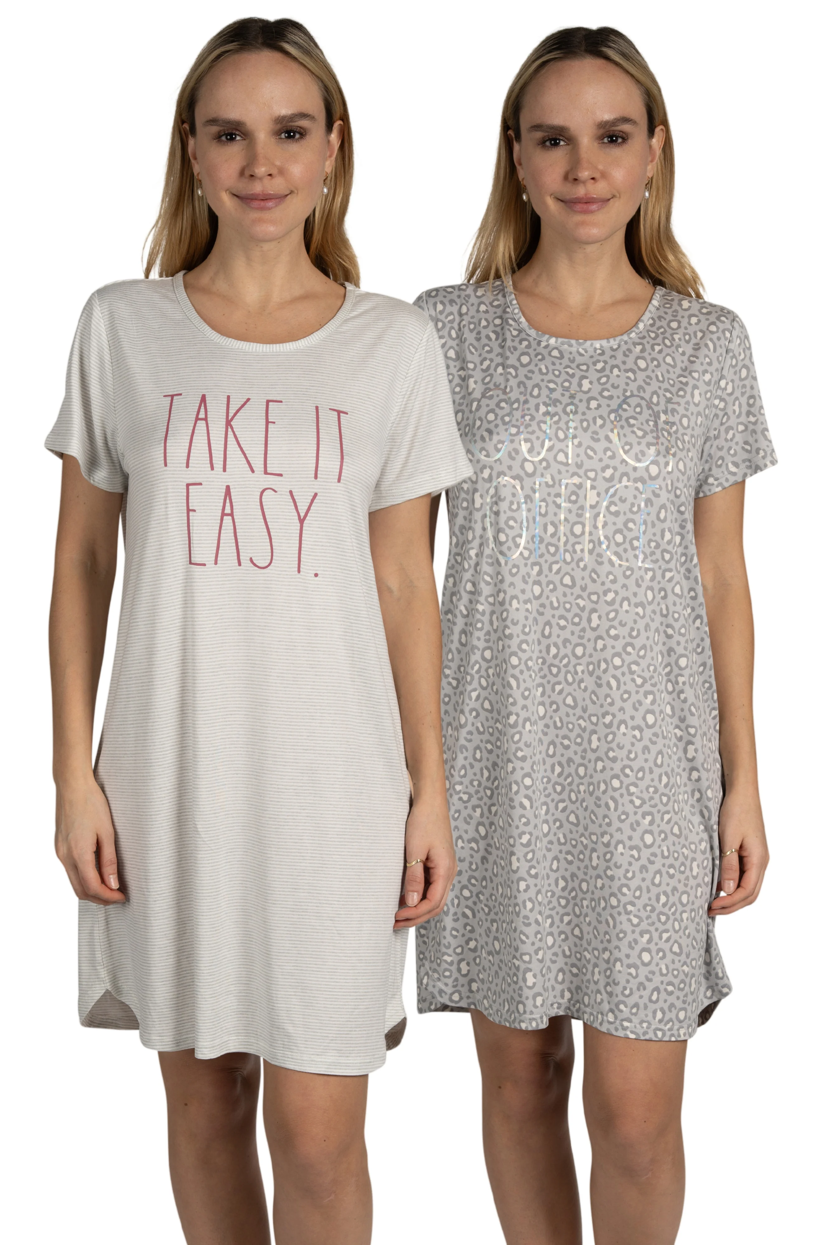 Women's 2-Pack Short Sleeve Shirttail Nightshirts Grey 