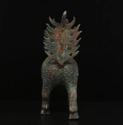 28CM Kangxi Signed Old Chinese Bronze Statue w/kylin