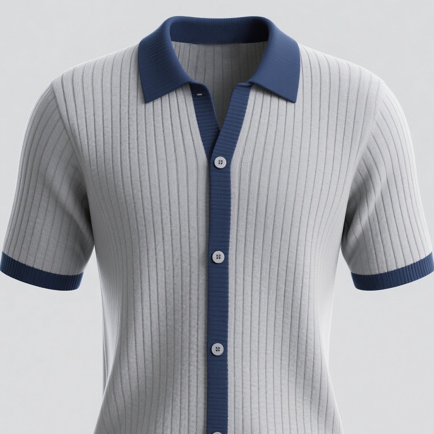 Men's Knitted Turndown Collar Short Sleeve Single Breasted Colorblock Shirt
