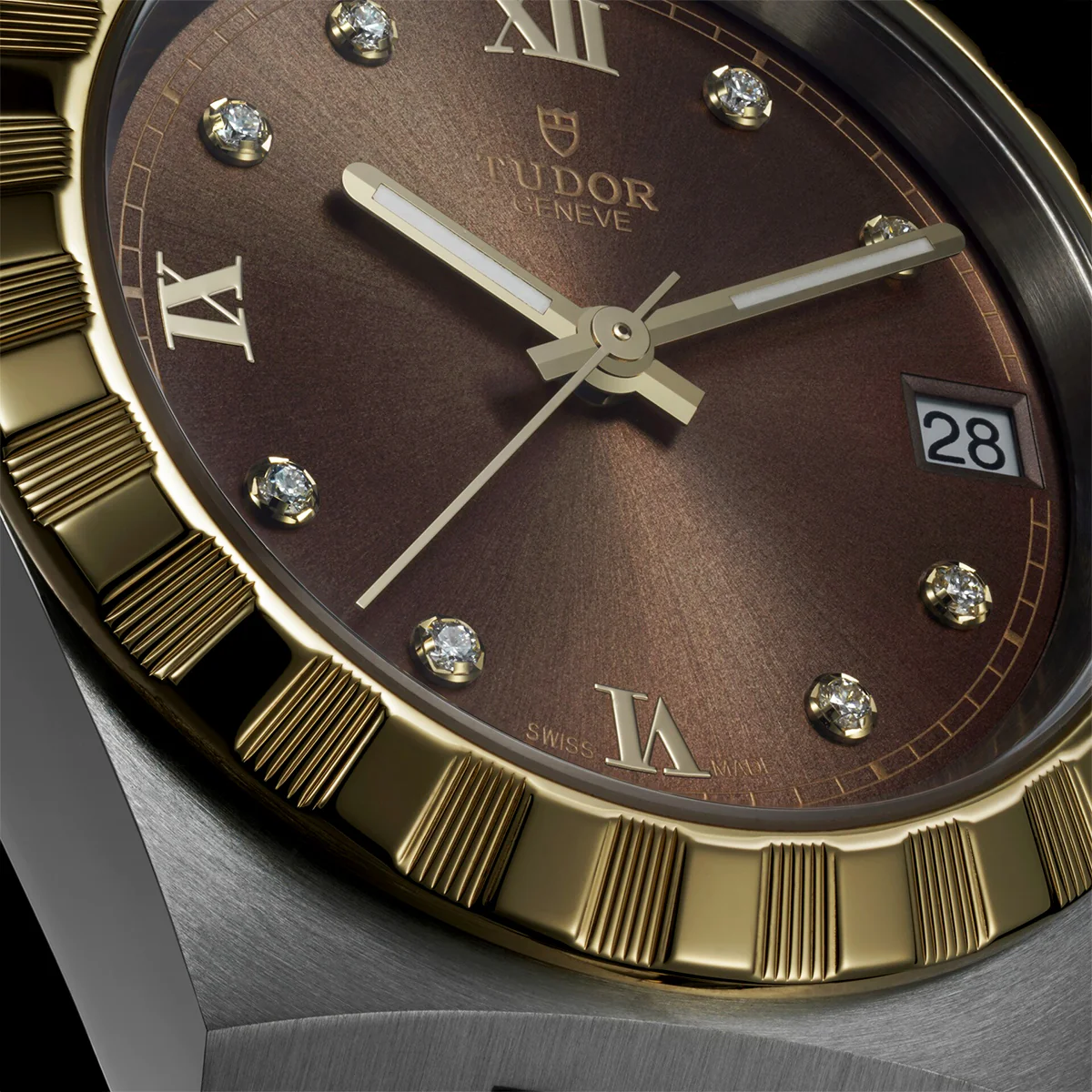 【7A Quality】TUDOR Royal 38mm Two-Tone Brown Diamond Dial Automatic Bracelet Watch M28503-0008